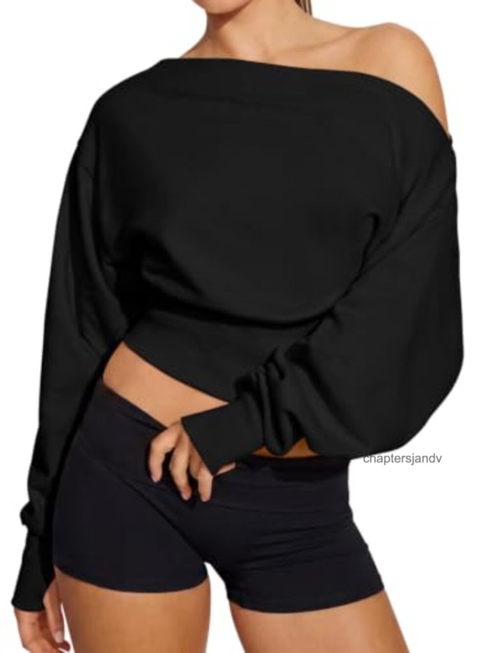 Womens Off Shoulder Oversized Sweatshirt Batwing Sleeve Thumb Hole Y2K